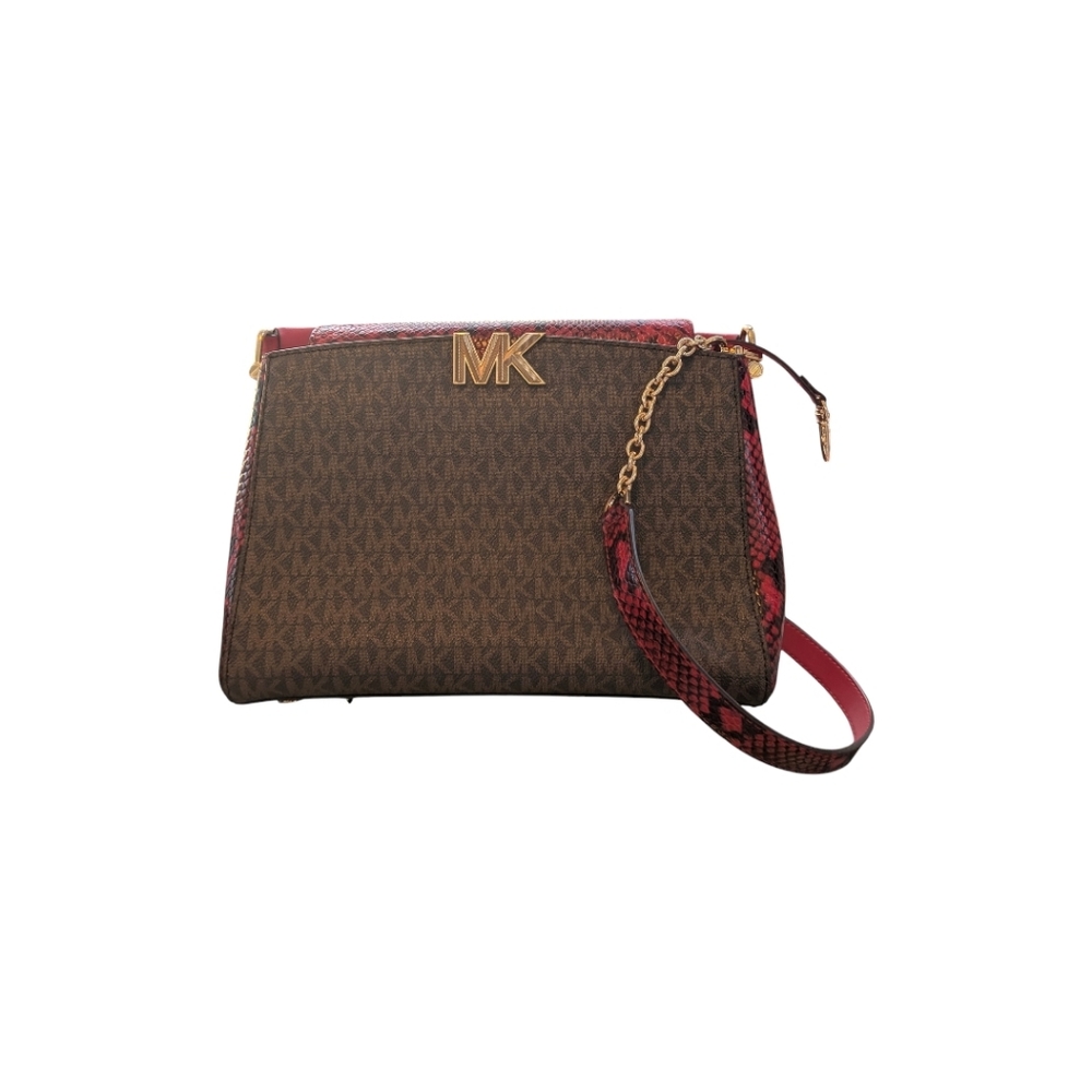 LIKE NEW MICHAEL Kors SET Karlie Crimson Logo Print Faux Snake Textured Leather - Picture 3 of 13